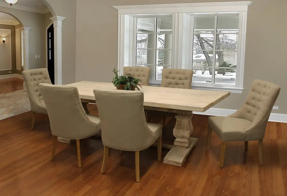 Seven Piece White Solid Wood Dining Set with Six Chairs - NOBLE HOME INTERIORS