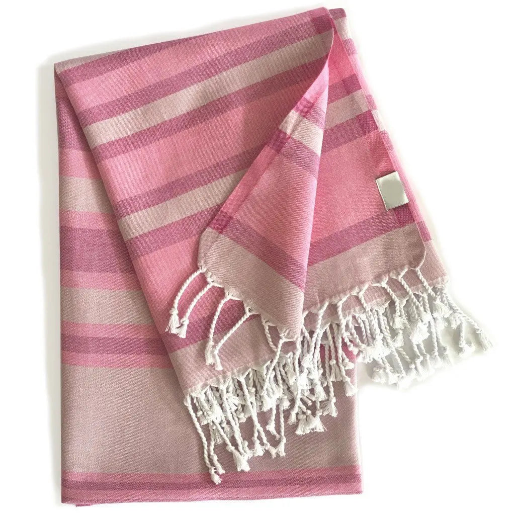 Shades of Pink Striped Design Turkish Beach Blanket - NOBLE HOME INTERIORS