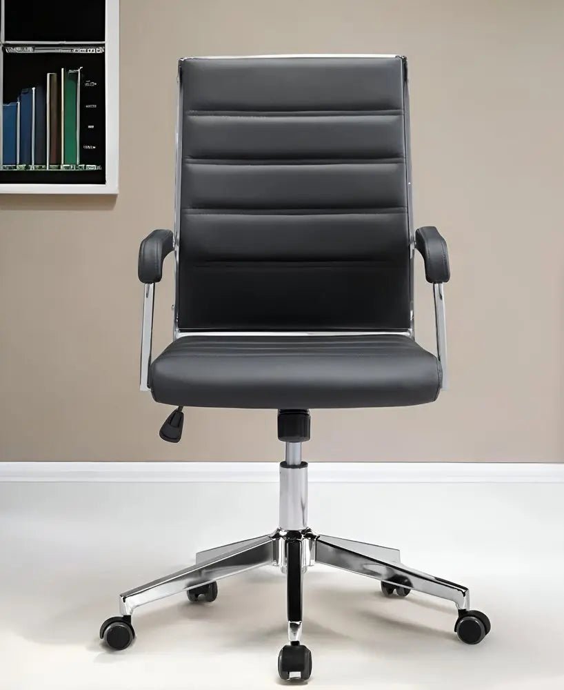 Silver and Black Adjustable Swivel Faux Leather Rolling Conference Office Chair - NOBLE HOME INTERIORS