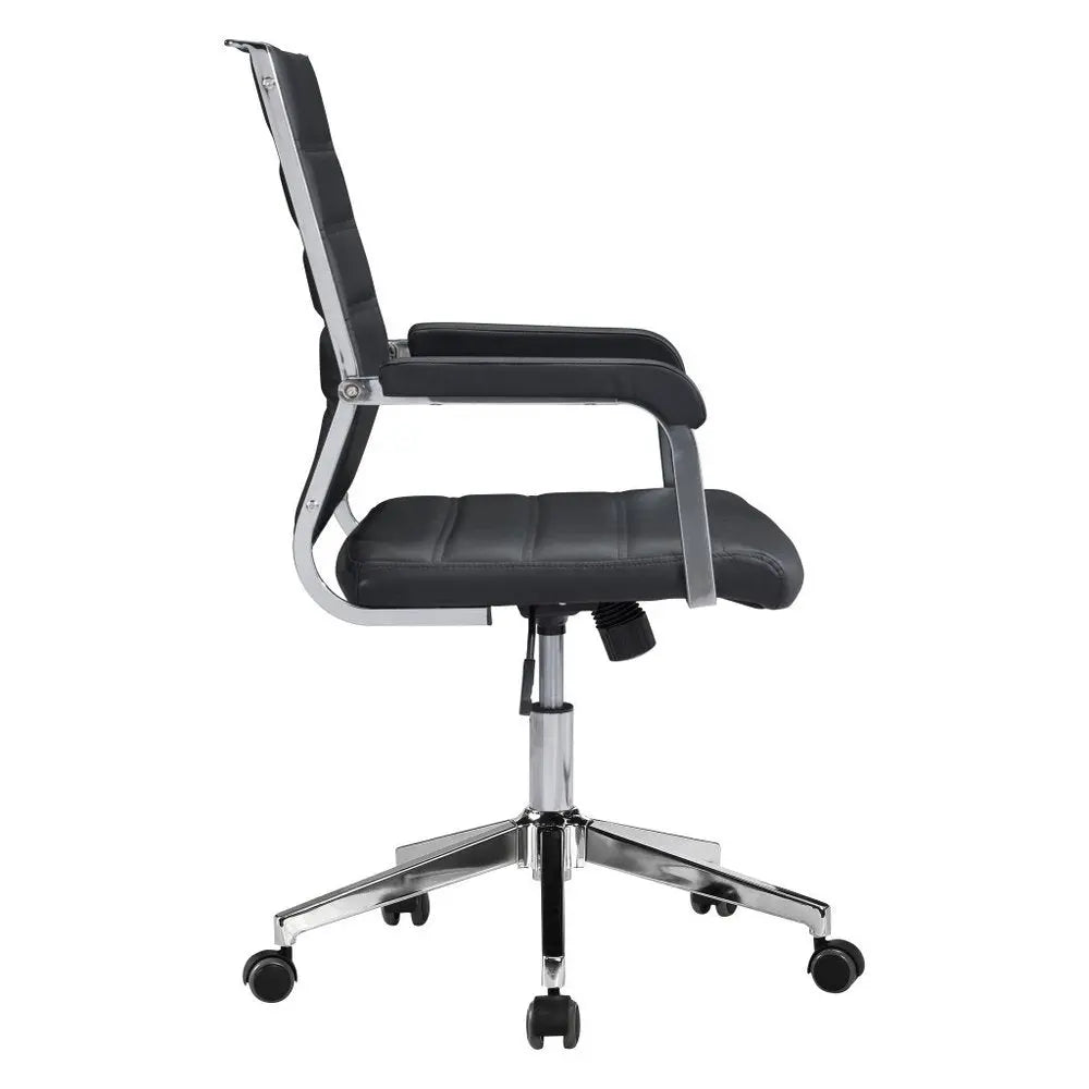 Silver and Black Adjustable Swivel Faux Leather Rolling Conference Office Chair - NOBLE HOME INTERIORS
