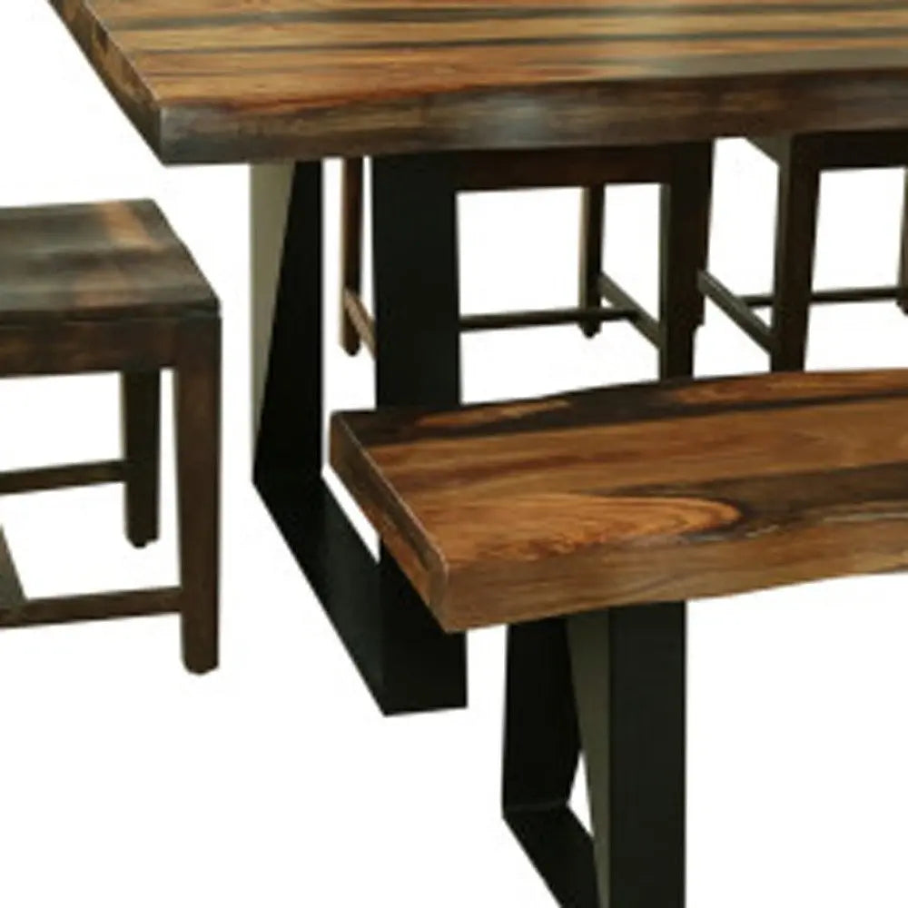 Six Piece Brown and Black Solid Wood Dining Set with Four Chairs and One Bench - NOVA HOME FURNITURE