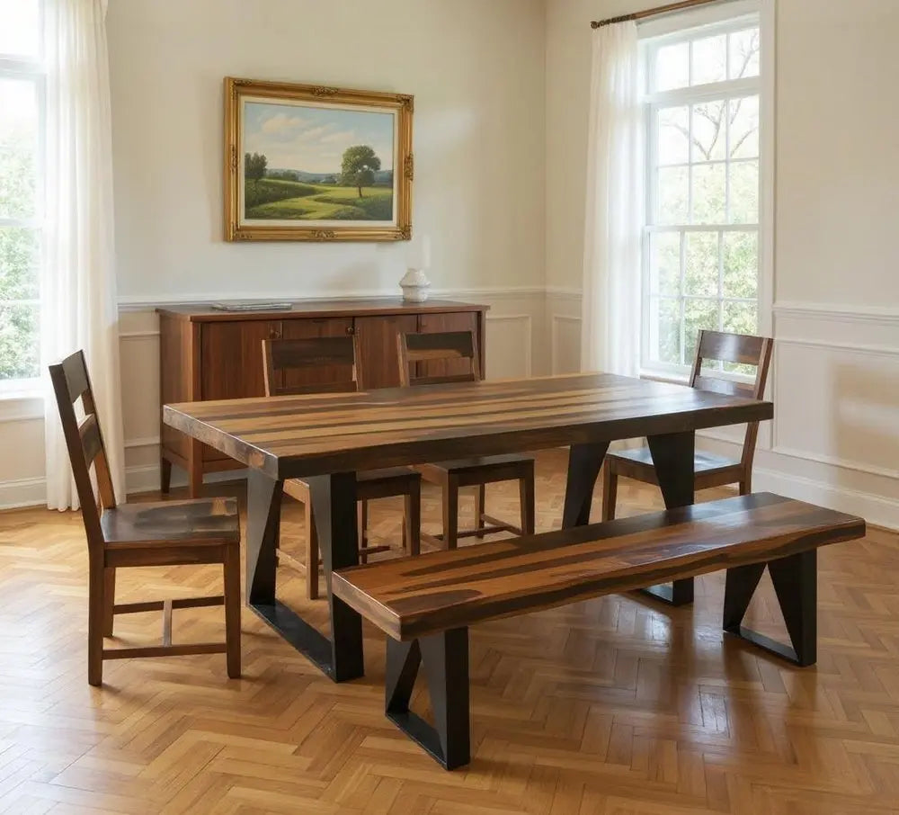 Six Piece Brown and Black Solid Wood Dining Set with Four Chairs and One Bench - NOVA HOME FURNITURE