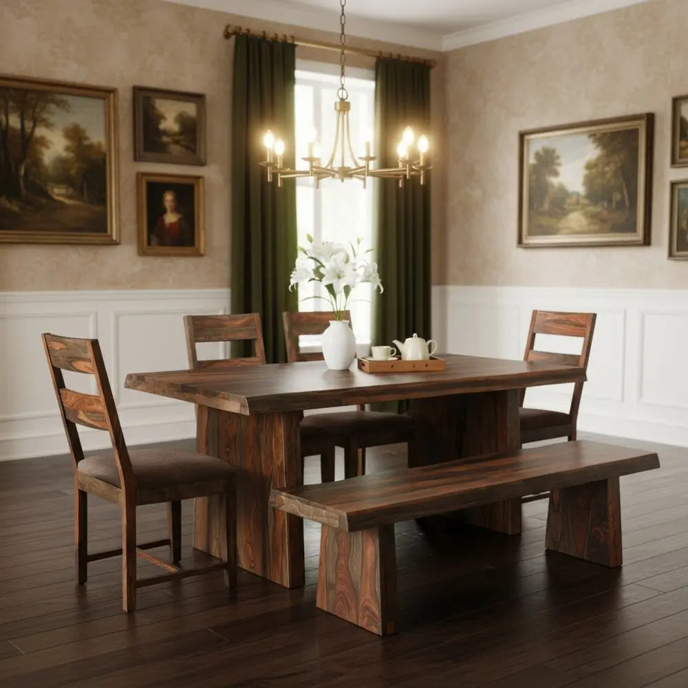 Six Piece Dark Brown Solid Wood Dining Set with Four Chairs - NOVA HOME FURNITURE