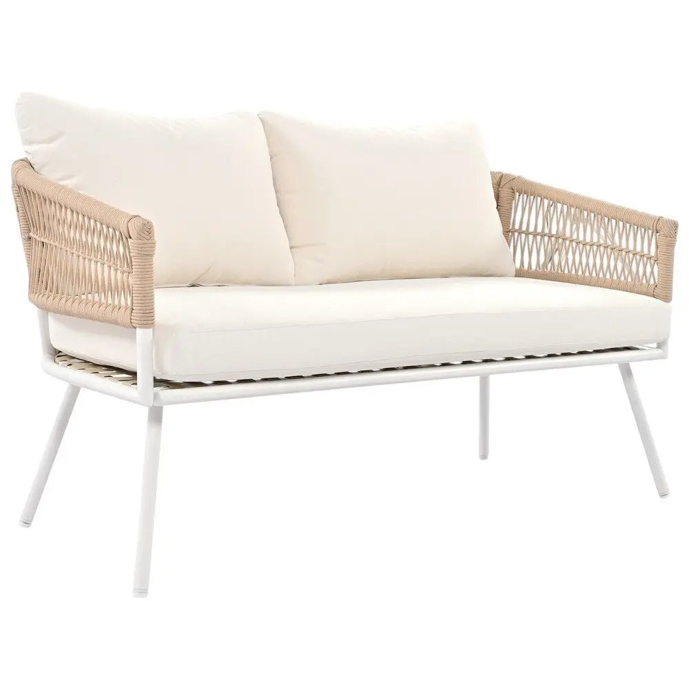 Six Piece White and Beige Metal Upholstered Cushions Sofa Seating Group With Table - NOBLE HOME INTERIORS