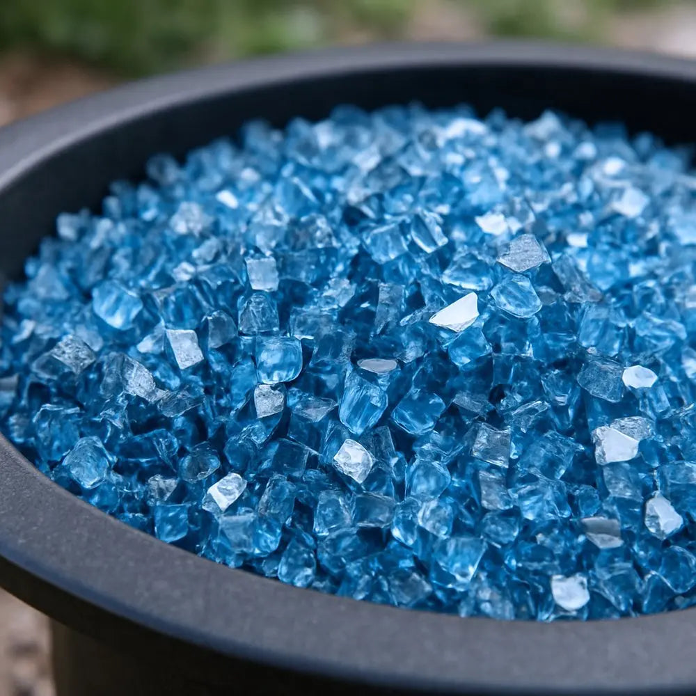 Sky Blue Round Reflective Fire Pit Glass - NOBLE HOME INTERIORS