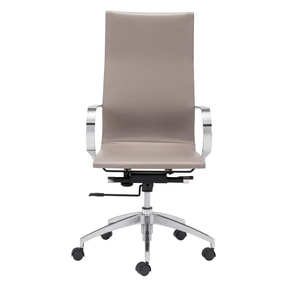 Taupe and Silver Adjustable Swivel Faux Leather Rolling Conference Office Chair - NOBLE HOME INTERIORS