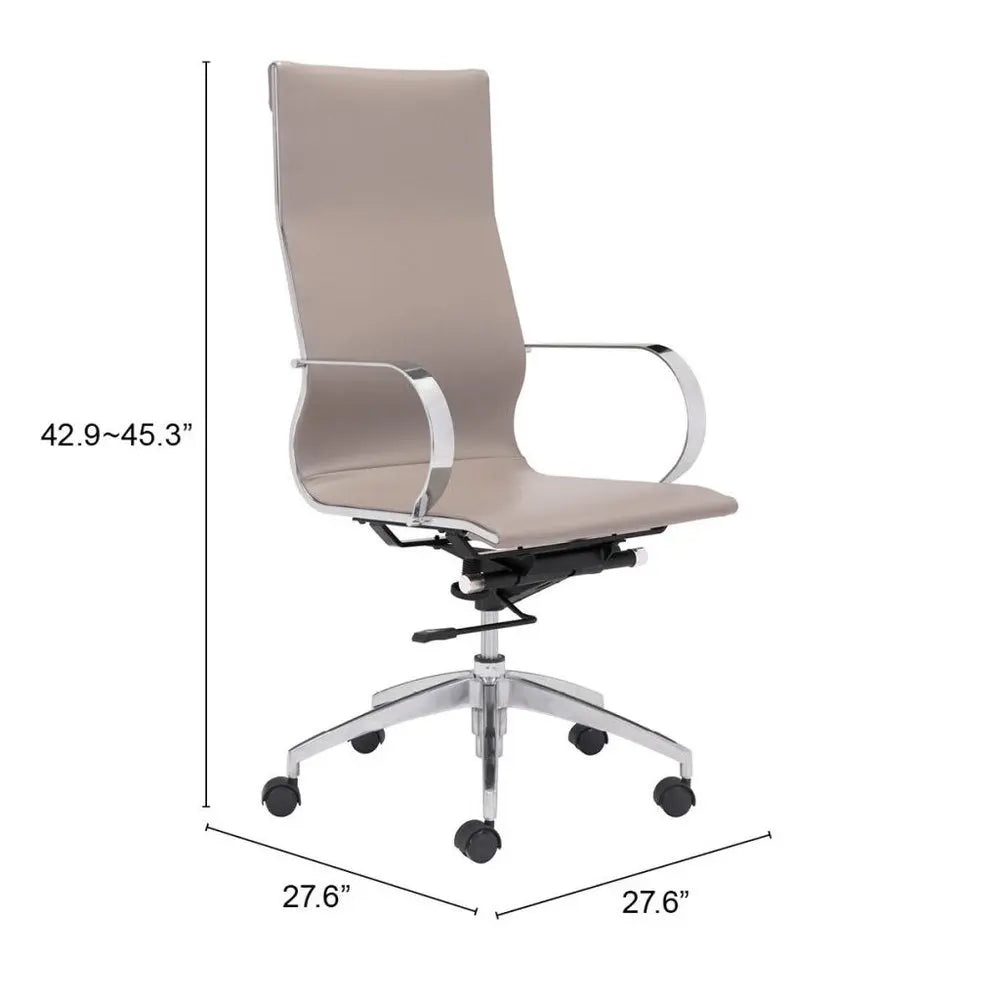 Taupe and Silver Adjustable Swivel Faux Leather Rolling Conference Office Chair - NOBLE HOME INTERIORS