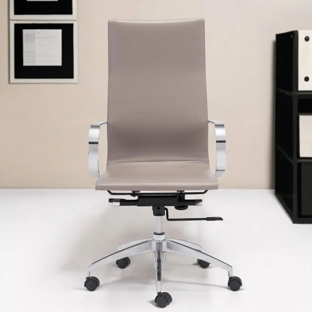 Taupe and Silver Adjustable Swivel Faux Leather Rolling Conference Office Chair - NOBLE HOME INTERIORS