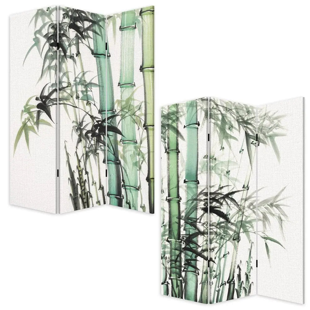 Three Panel Reversible Bamboo Art Room Divider Screen - NOBLE HOME INTERIORS