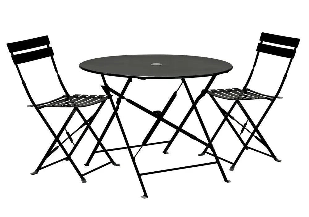 Three Piece Black Round Metal Dining Set with Two Chairs - NOBLE HOME INTERIORS