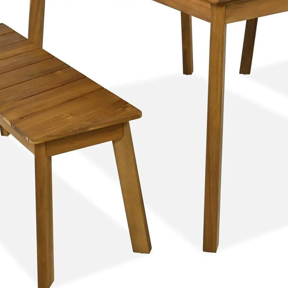 Three Piece Natural Solid Wood Outdoor Patio Set With Table - NOBLE HOME INTERIORS