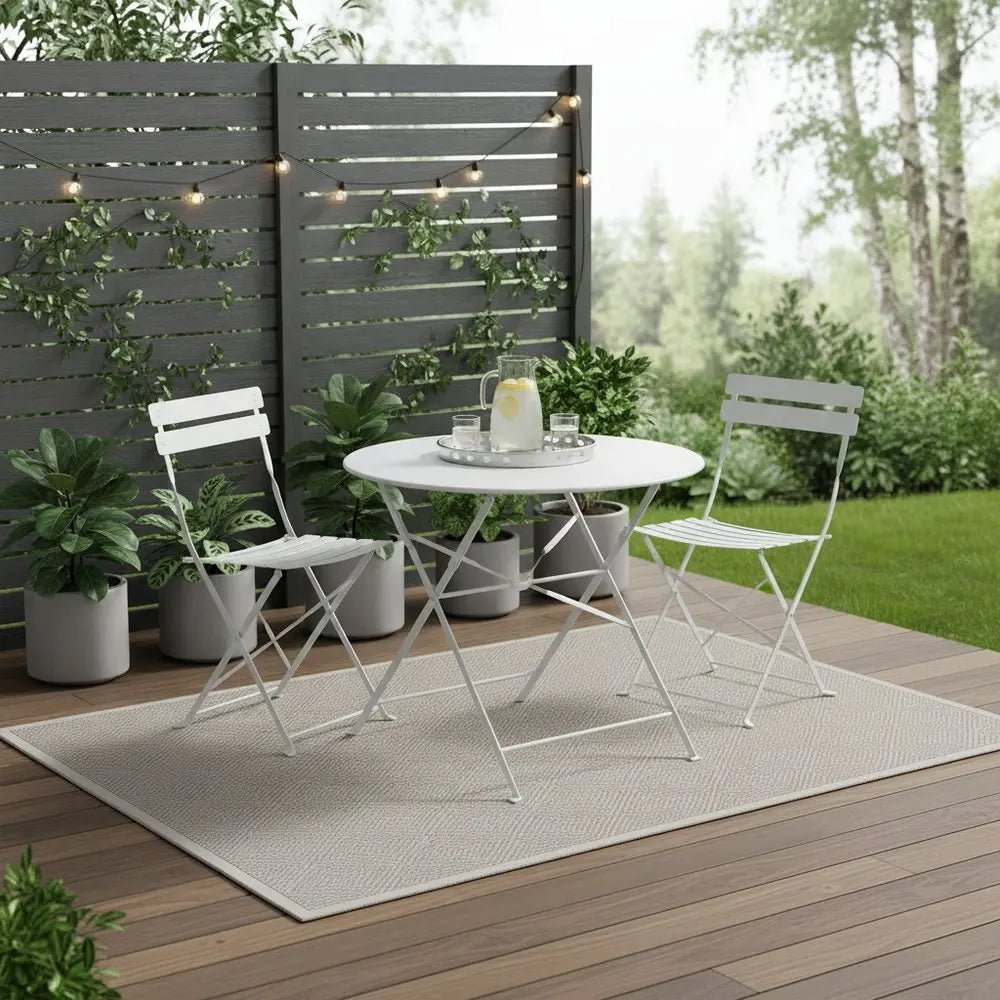 Three Piece White Round Metal Dining Set with Two Chairs - NOBLE HOME INTERIORS