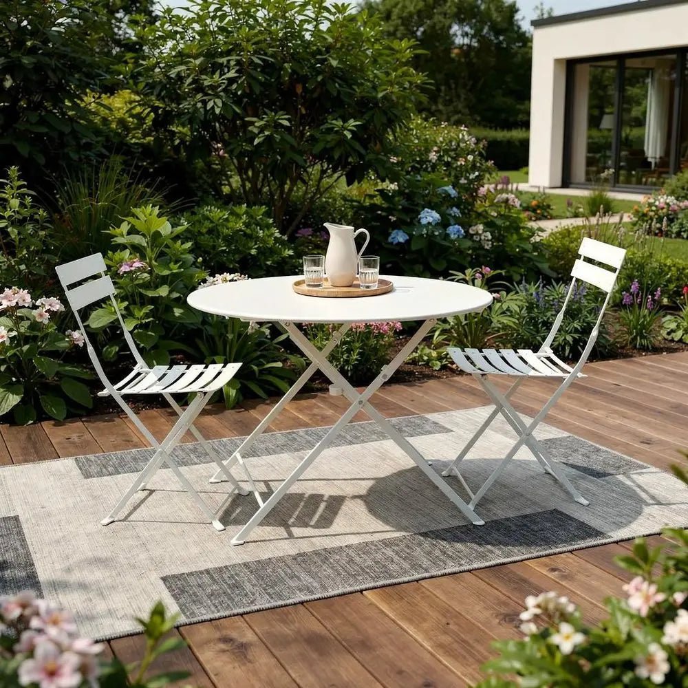 Three Piece White Round Metal Dining Set with Two Chairs - NOBLE HOME INTERIORS