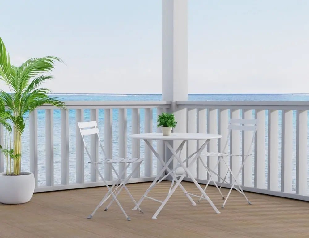 Three Piece White Round Metal Dining Set with Two Chairs - NOBLE HOME INTERIORS