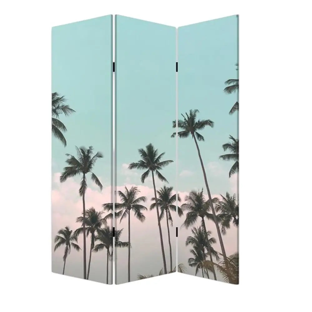 Tropical Palm Trees Room Three Panel Divider Screen - NOBLE HOME INTERIORS