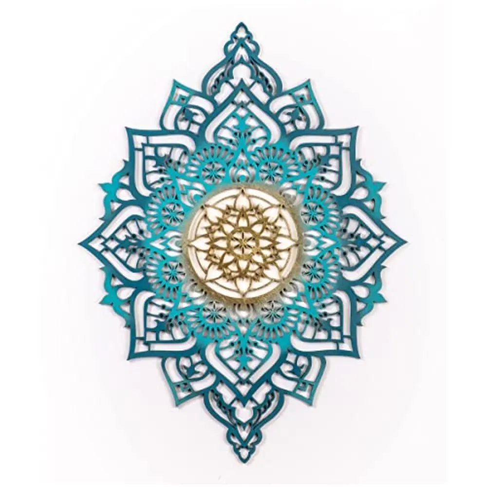 Turquoise And Gold Solid Wood Geometric Shapes Wall Decor - NOBLE HOME INTERIORS