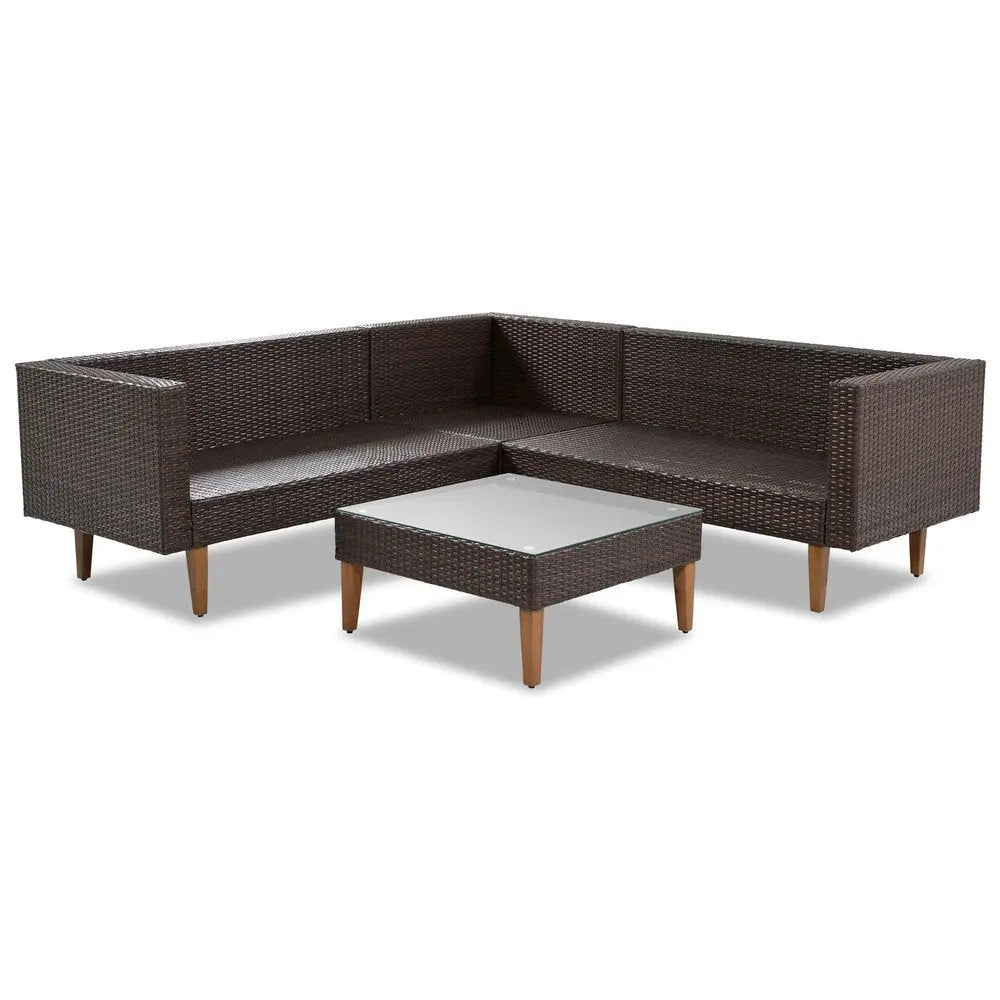 Two Piece Outdoor Beige Wicker Sectional Seating Group with Beige Cushions - NOBLE HOME INTERIORS