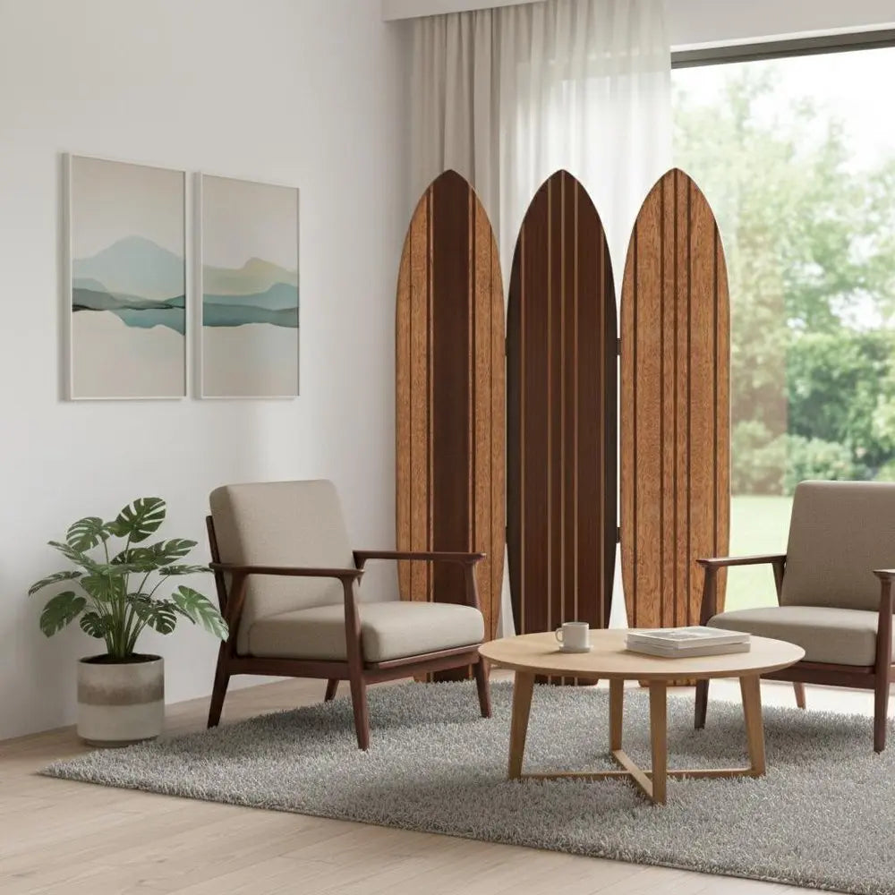 Warm Brown Long Board 3 Panel Room Divider Screen - NOBLE HOME INTERIORS