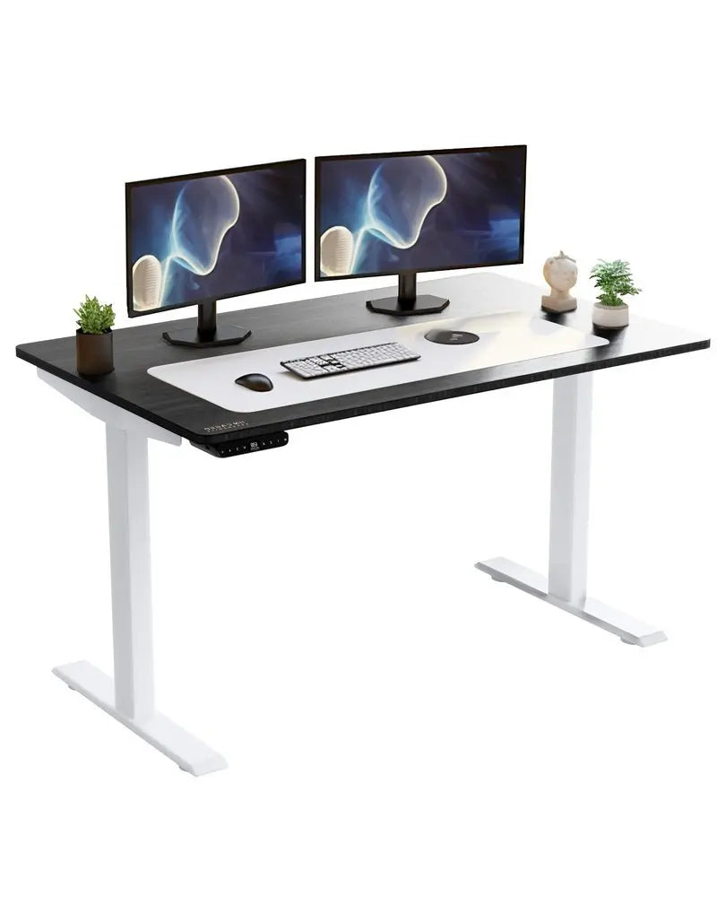 White and Black 52" Bamboo Dual Motor Electric Office Adjustable Computer Desk - NOBLE HOME INTERIORS