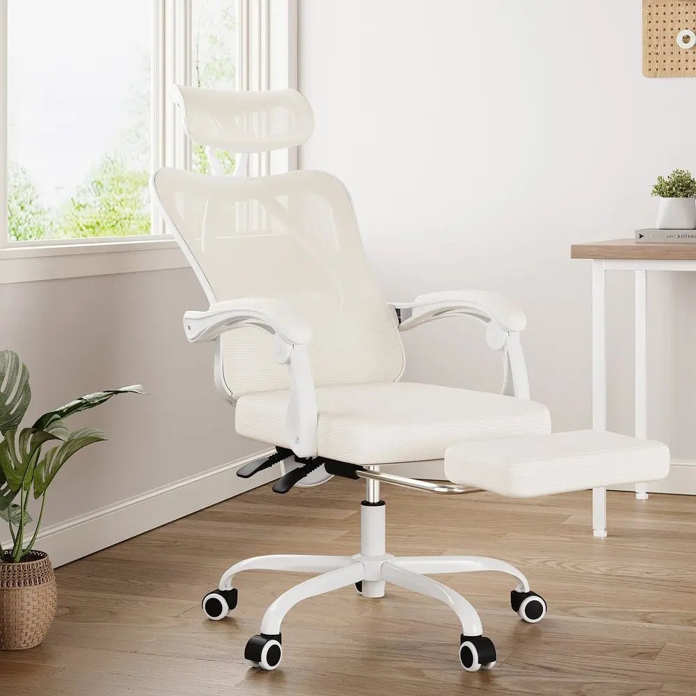 White and Black Adjustable Height Swivel Rolling Office Chair - NOBLE HOME INTERIORS