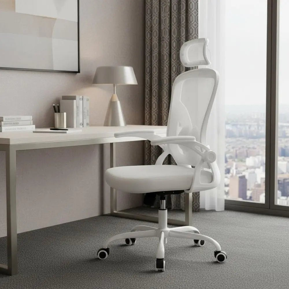 White and Black Adjustable Height Swivel Rolling Office Chair - NOBLE HOME INTERIORS
