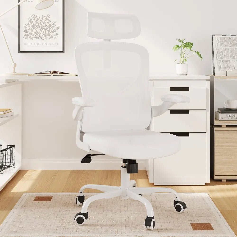 White and Black Adjustable Height Swivel Rolling Office Chair - NOBLE HOME INTERIORS