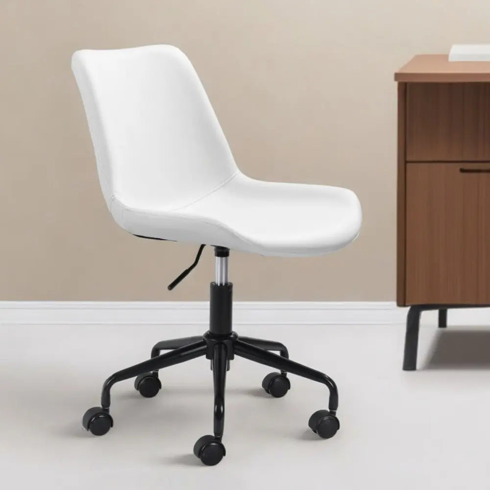 White and Black Adjustable Swivel Faux Leather Rolling Office Chair - NOBLE HOME INTERIORS