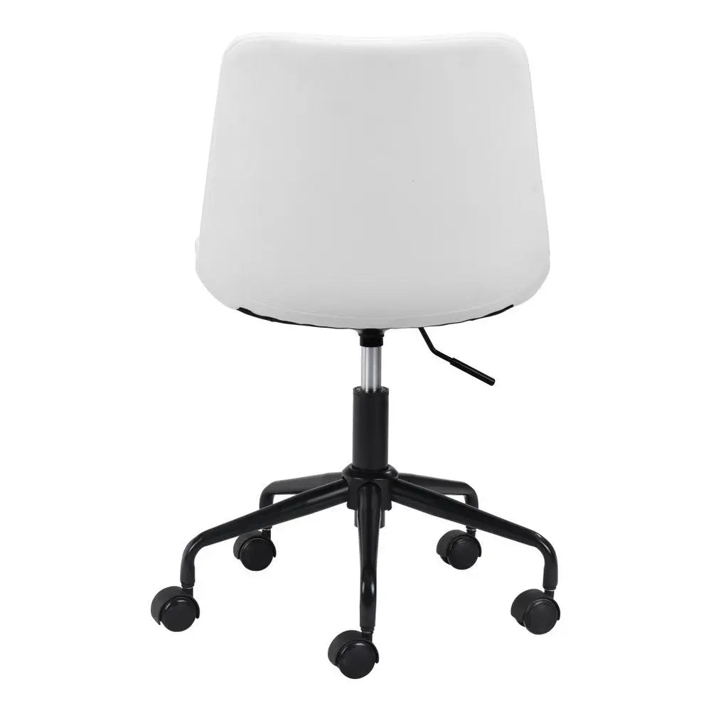 White and Black Adjustable Swivel Faux Leather Rolling Office Chair - NOBLE HOME INTERIORS