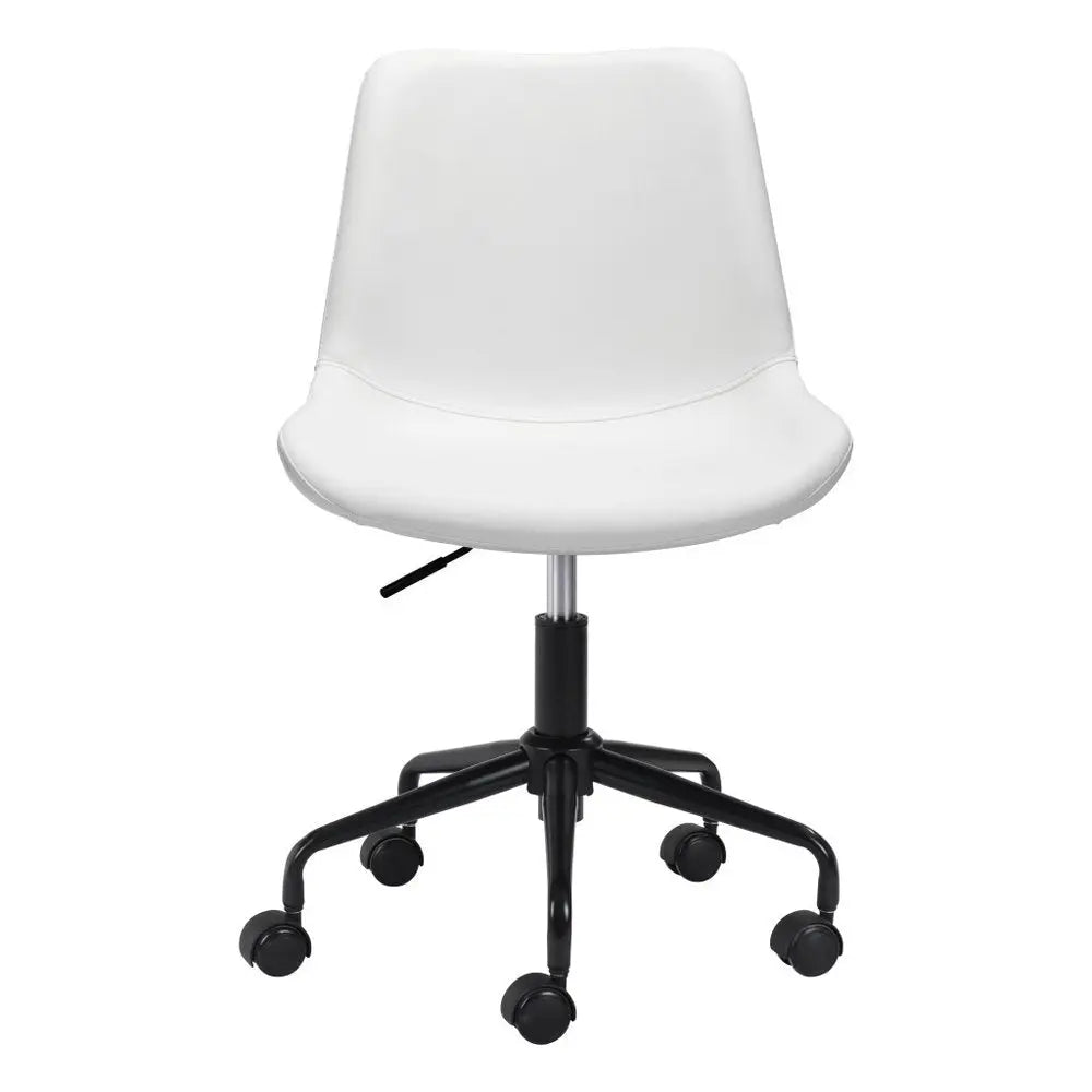White and Black Adjustable Swivel Faux Leather Rolling Office Chair - NOBLE HOME INTERIORS