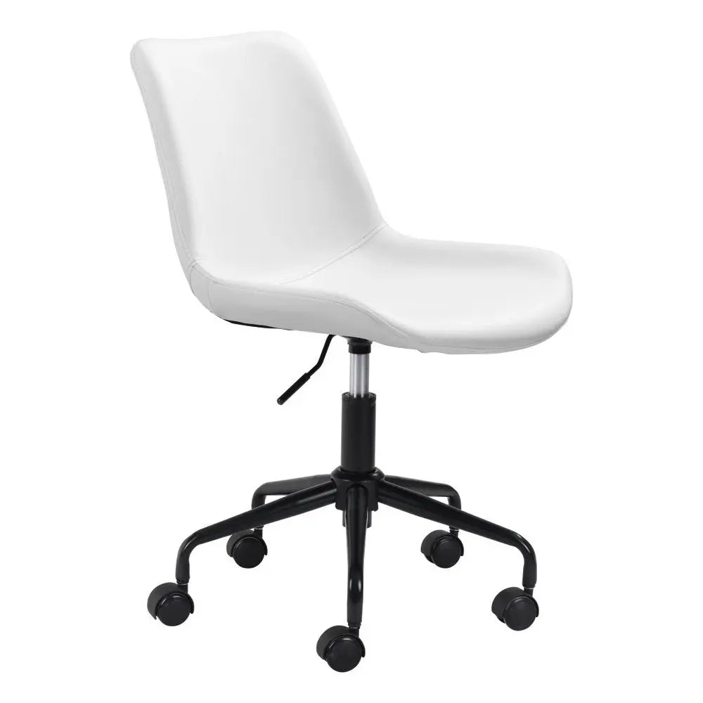 White and Black Adjustable Swivel Faux Leather Rolling Office Chair - NOBLE HOME INTERIORS