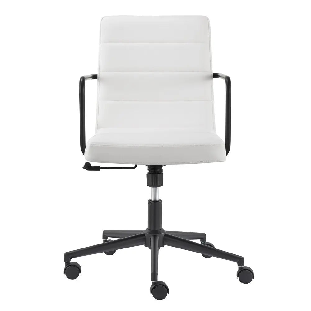 White and Black Steel and Faux Leather Adjustable Swivel Rolling Office Chair - NOBLE HOME INTERIORS