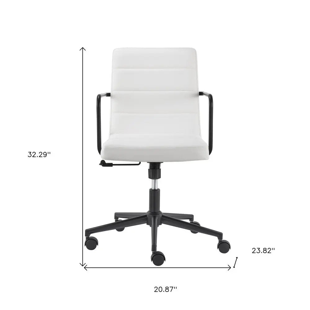 White and Black Steel and Faux Leather Adjustable Swivel Rolling Office Chair - NOBLE HOME INTERIORS
