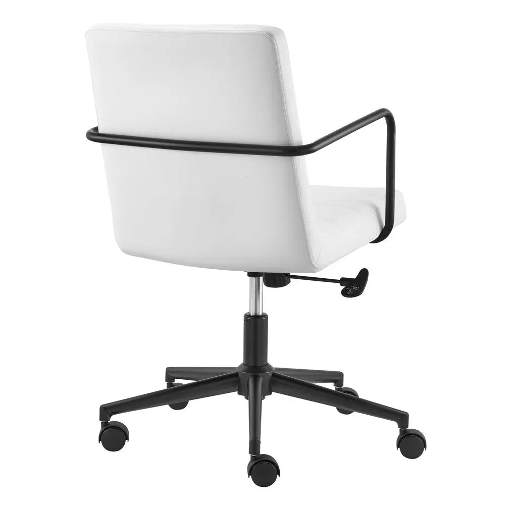 White and Black Steel and Faux Leather Adjustable Swivel Rolling Office Chair - NOBLE HOME INTERIORS