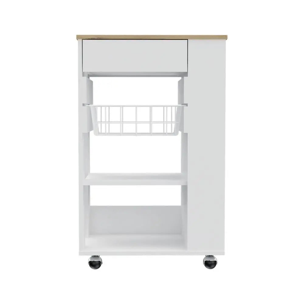 White and Brown 22" Rolling Kitchen Cart With Storage - NOVA HOME FURNITURE