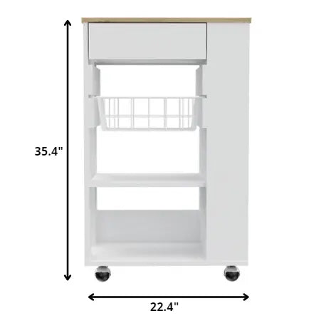 White and Brown 22" Rolling Kitchen Cart With Storage - NOVA HOME FURNITURE