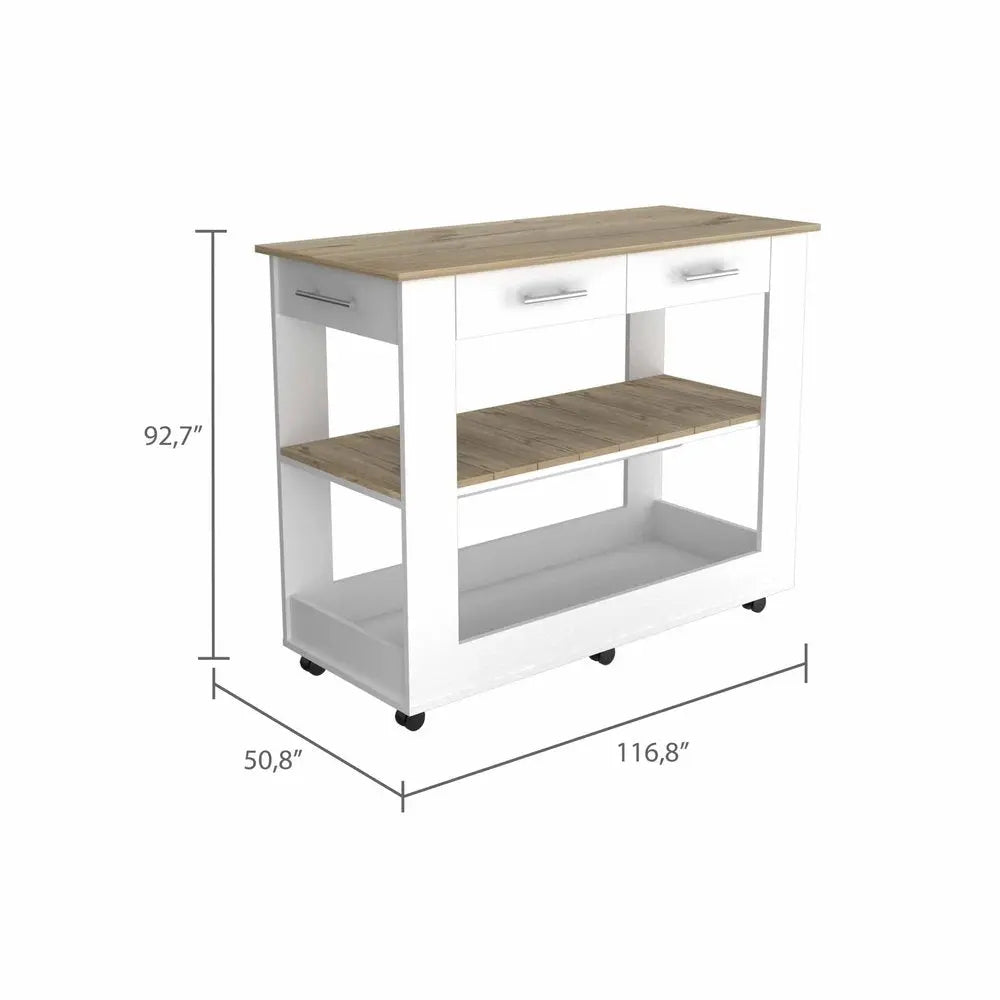 White and Brown 40" Rolling Kitchen Cart With Storage - NOBLE HOME INTERIORS