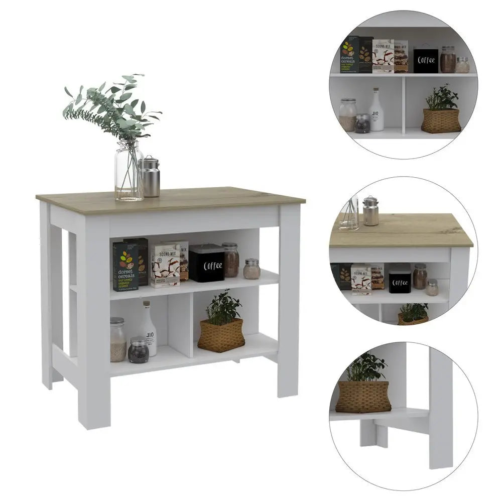 White and Brown 41" Kitchen Island With Storage - NOVA HOME FURNITURE