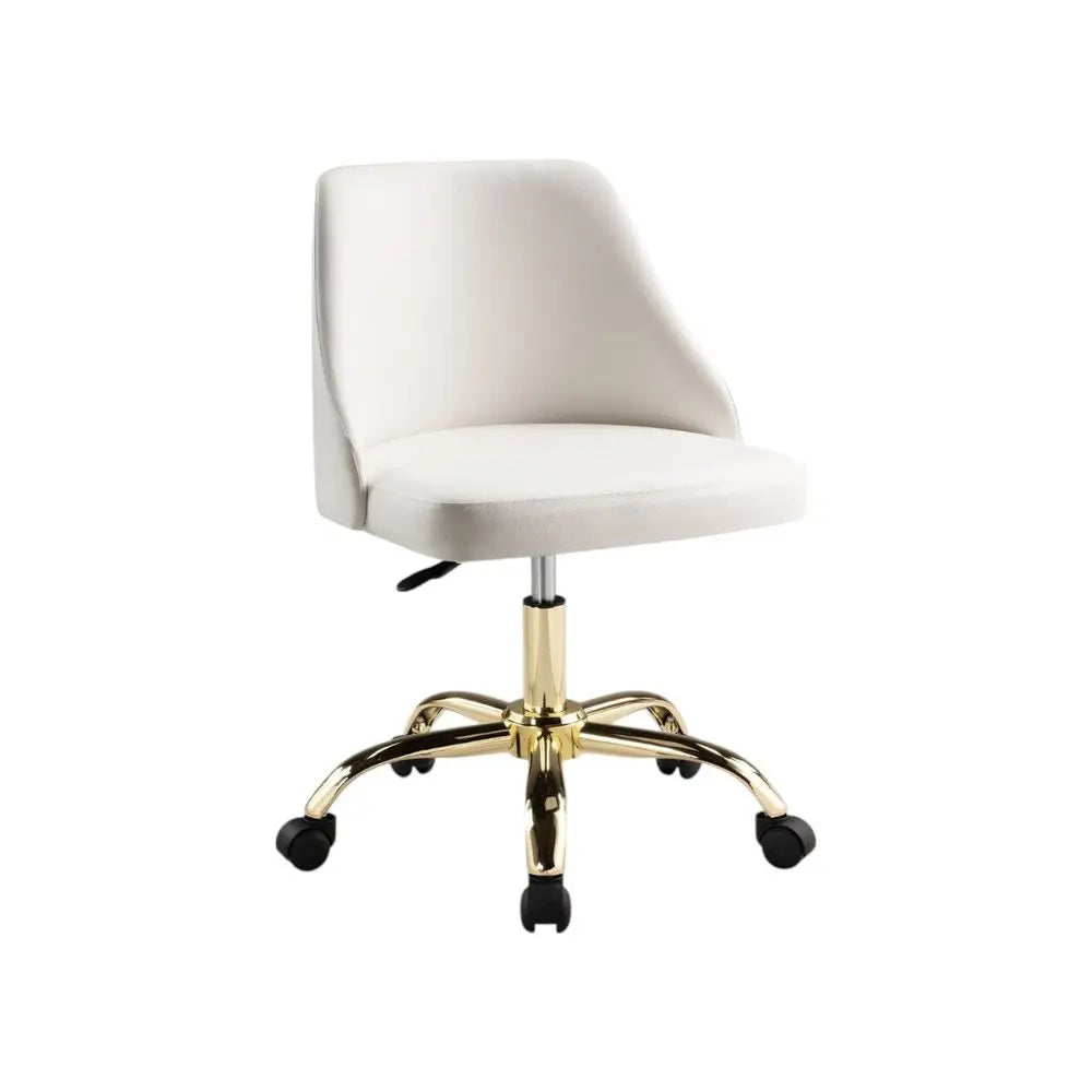 White and Gold Faux Leather Adjustable Height Swivel Rolling Office Chair - NOBLE HOME INTERIORS