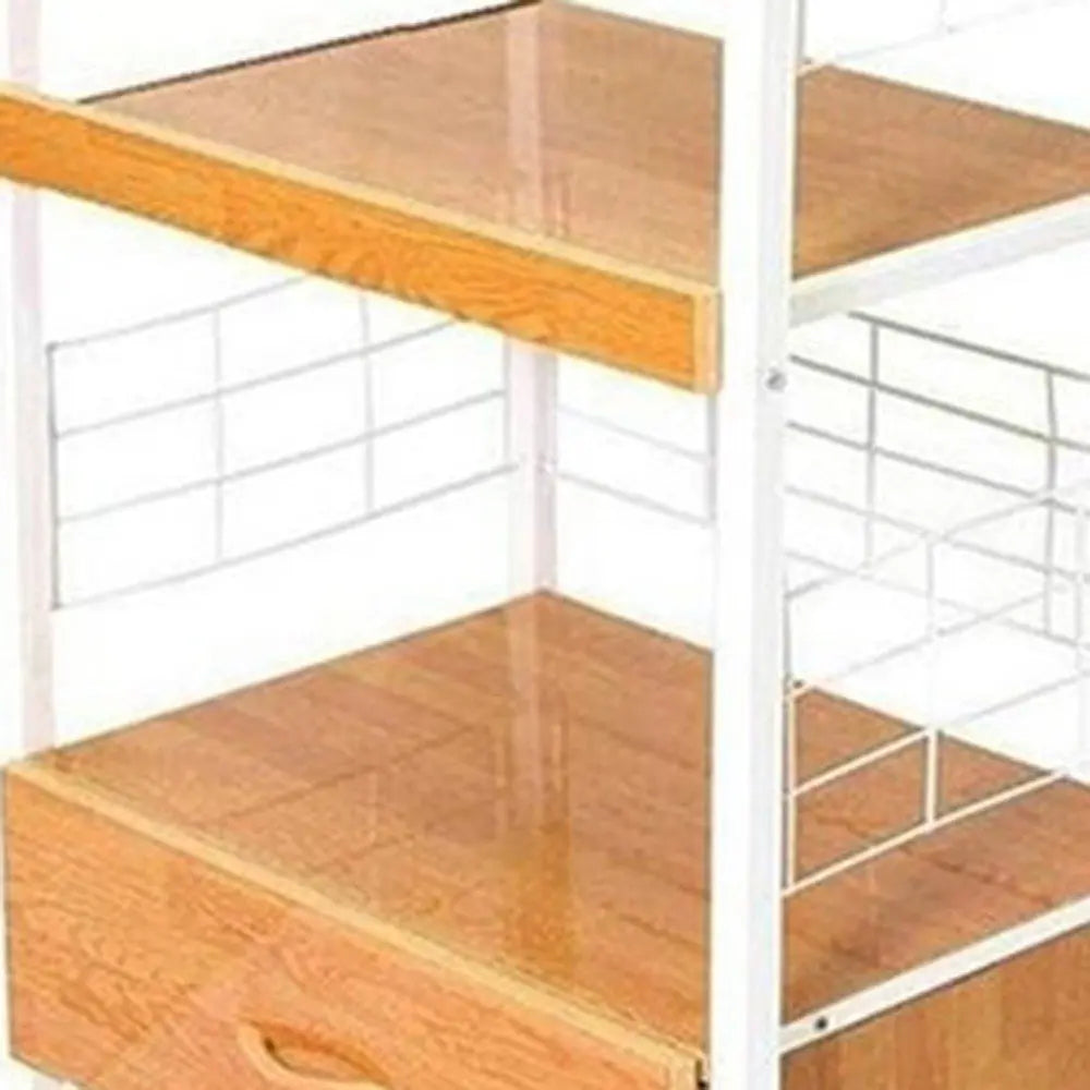 White and Natural 26" Rolling Kitchen Cart With Storage - NOVA HOME FURNITURE