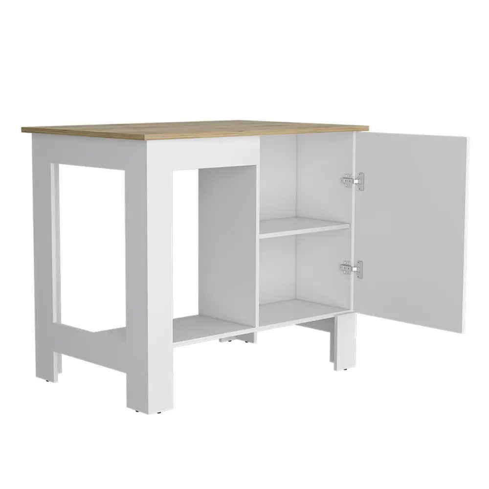 White and Natural 35" Kitchen Island With Storage - NOVA HOME FURNITURE