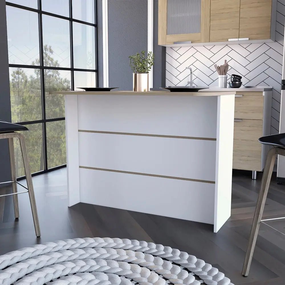 White and Natural 47" Kitchen Island With Storage - NOBLE HOME INTERIORS