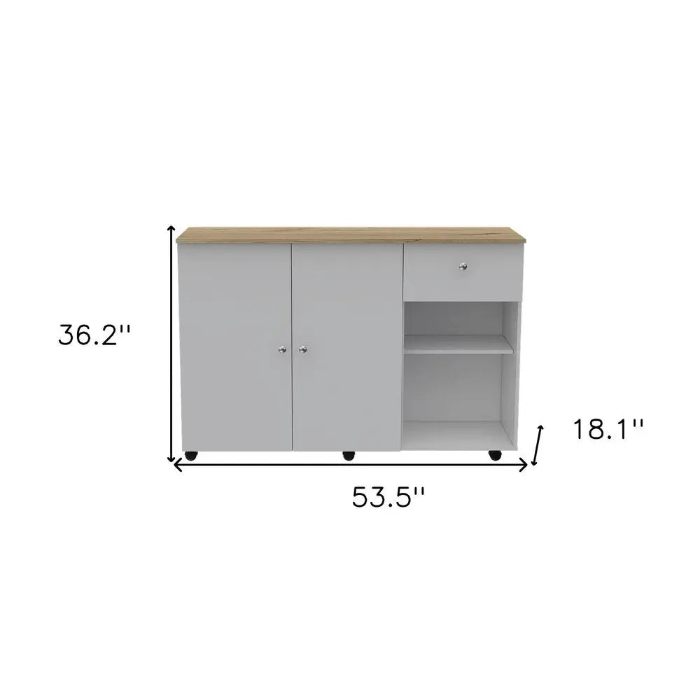 White and Natural 54" Rolling Kitchen Island With Storage - NOVA HOME FURNITURE
