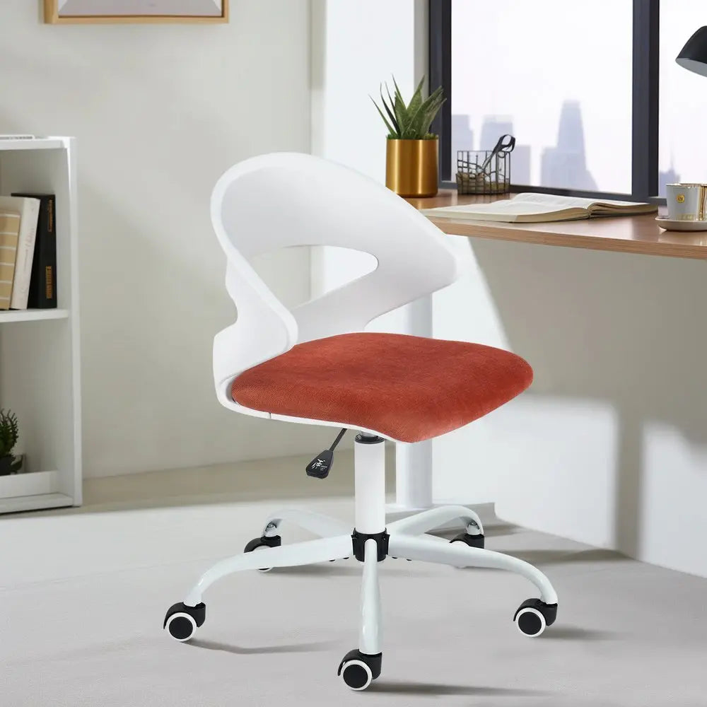 White and Red Adjustable Height Swivel Rolling Office Chair - NOBLE HOME INTERIORS
