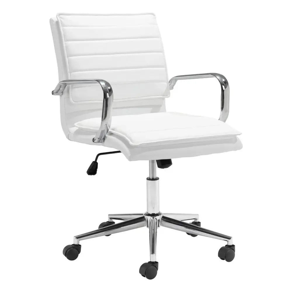 White and Silver Adjustable Height Swivel Rolling Conference Office Chair - NOBLE HOME INTERIORS