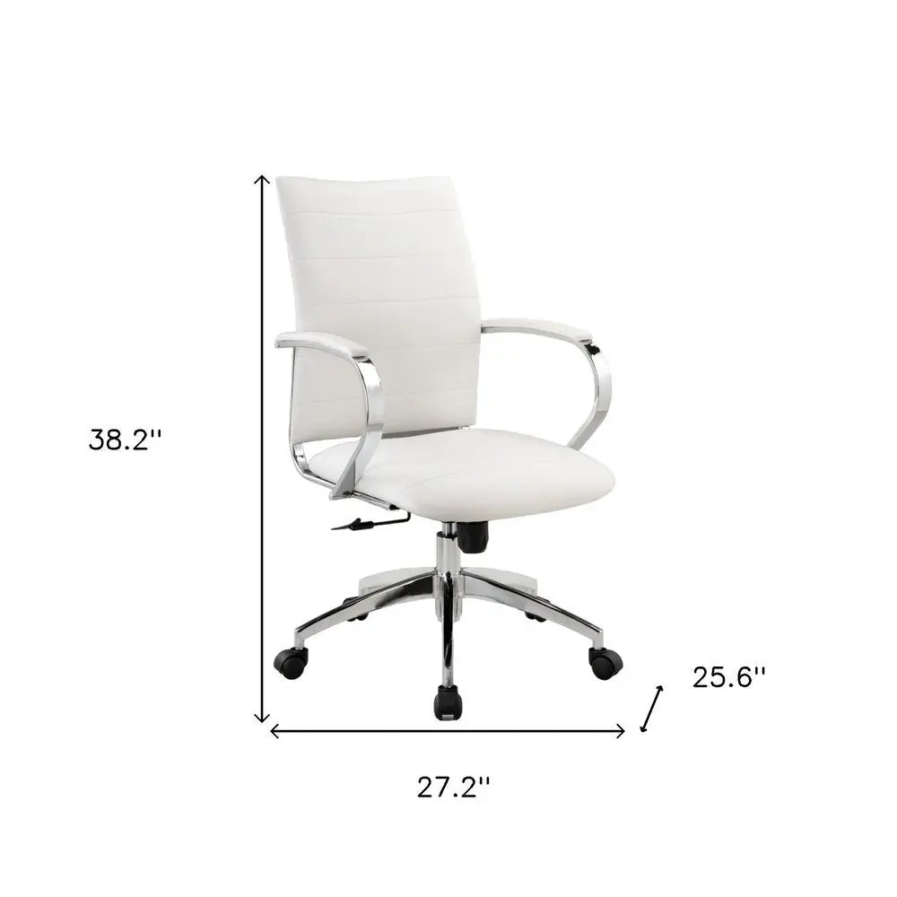 White and Silver Adjustable Height Swivel Rolling Office Chair - NOBLE HOME INTERIORS