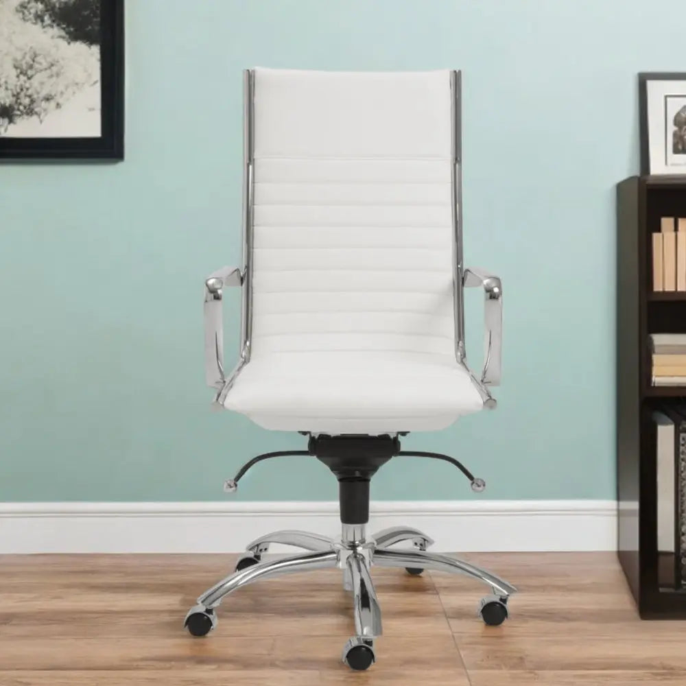 White and Silver Adjustable Swivel Faux Leather Rolling Conference Office Chair - NOBLE HOME INTERIORS