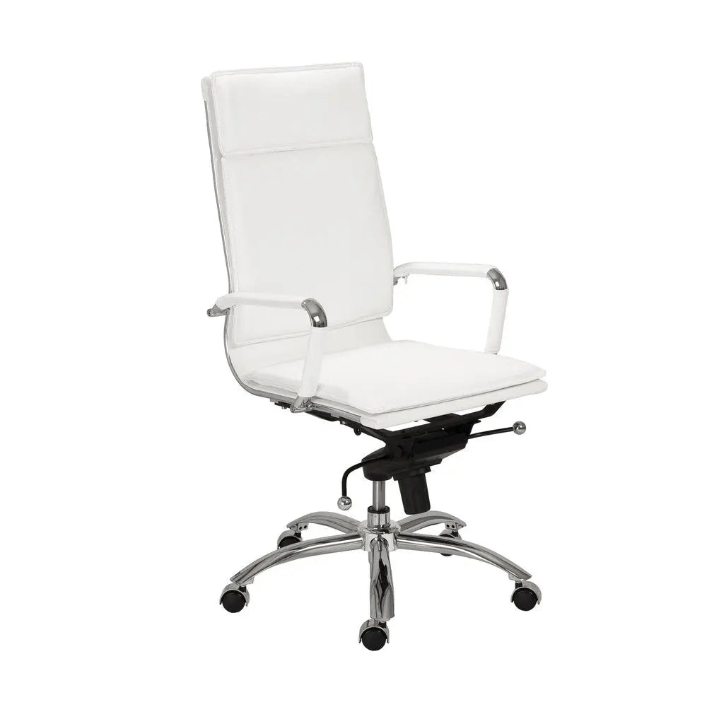 White and Silver Adjustable Swivel Faux Leather Rolling Executive Office Chair - NOBLE HOME INTERIORS