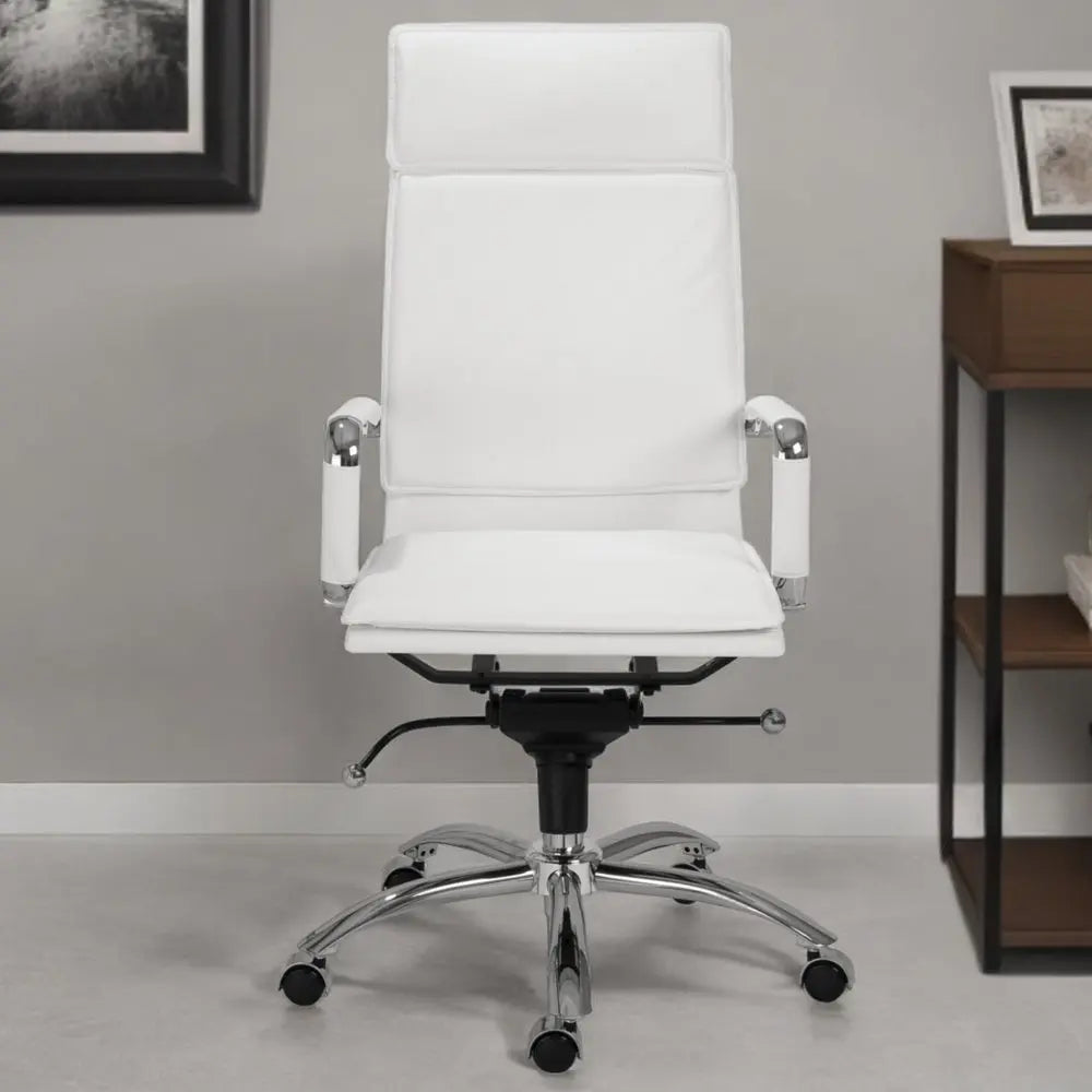 White and Silver Adjustable Swivel Faux Leather Rolling Executive Office Chair - NOBLE HOME INTERIORS
