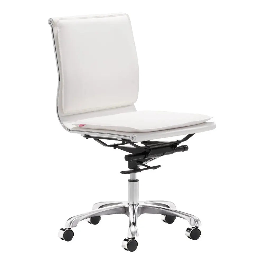 White and Silver Adjustable Swivel Faux Leather Rolling Executive Office Chair - NOBLE HOME INTERIORS