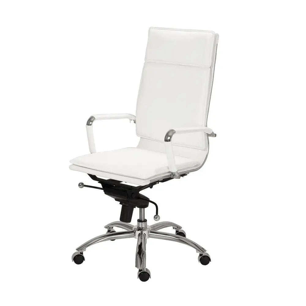 White and Silver Adjustable Swivel Faux Leather Rolling Executive Office Chair - NOBLE HOME INTERIORS